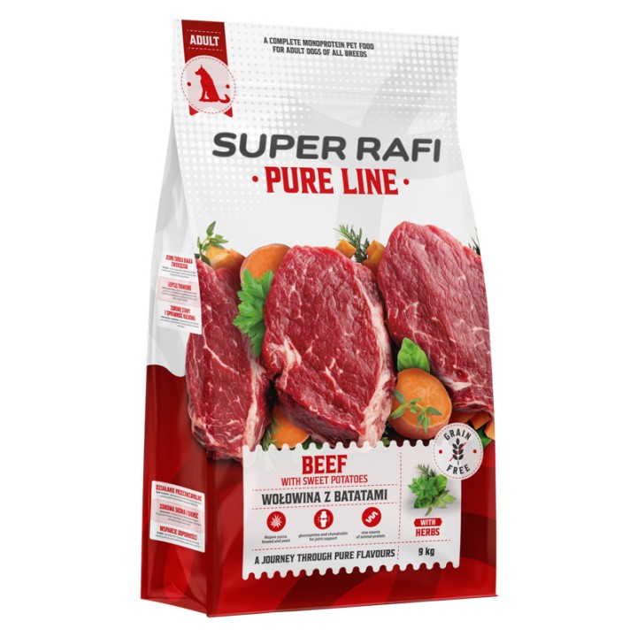 Super Rafi Pure Line z wołowiną i batatami karma sucha dla psa 9 kg