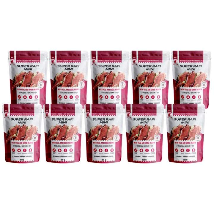 Super Rafi Mini z cielęciną i sercami z gęsi 10x100g