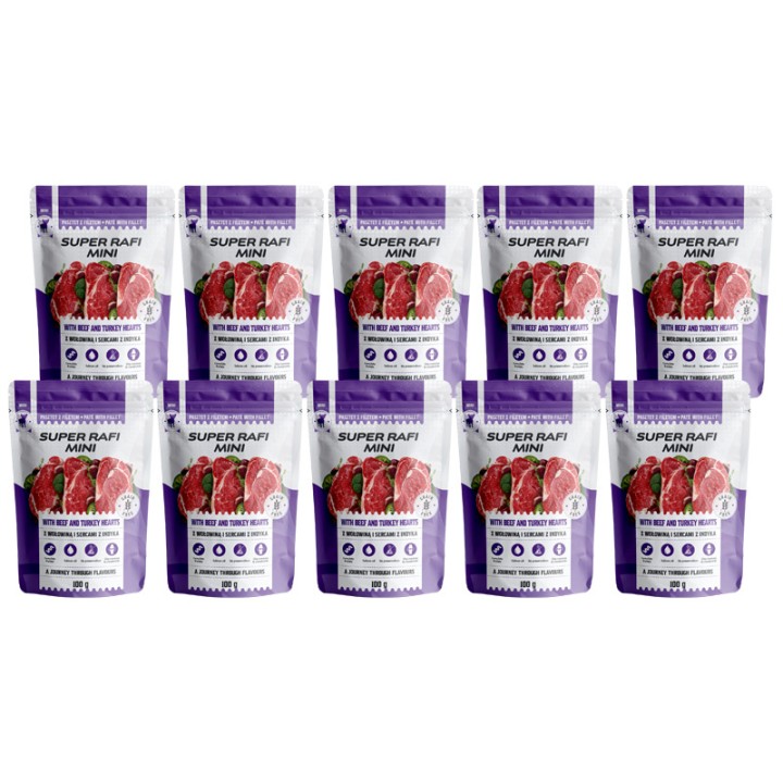 Super Rafi Mini z wołowiną i sercami z indyka 10x100g